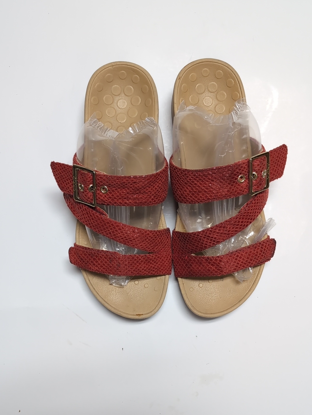 Women Red Triple-Strap Comfort Sandals